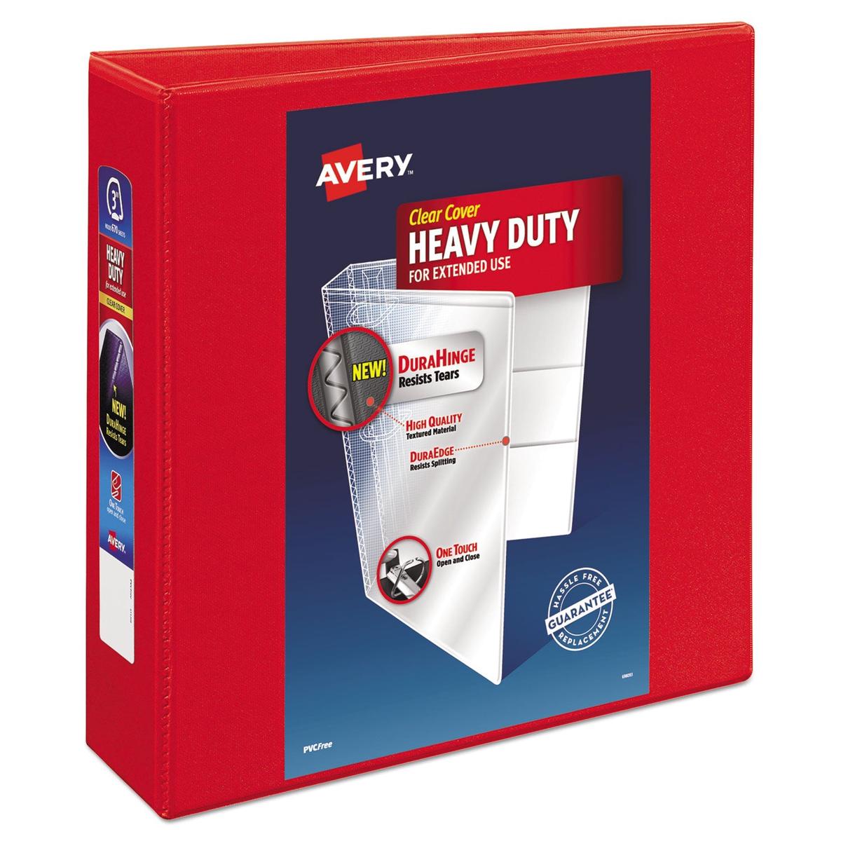 Avery Heavy-Duty View Binder With Durahinge And Locking One Touch Ezd Rings, 3 Rings, 3" Capacity, 11 X 8.5, Red